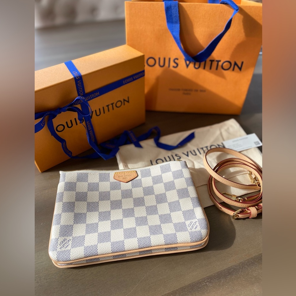 LOUIS VUITTON Double Zip Pouchette Damier Azur - Women - Crossbody Handbag